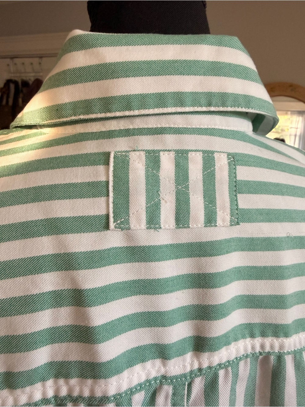 Striped Ruffle Hem Button-Front Top - Mint Green - size M - Picture 7 of 10